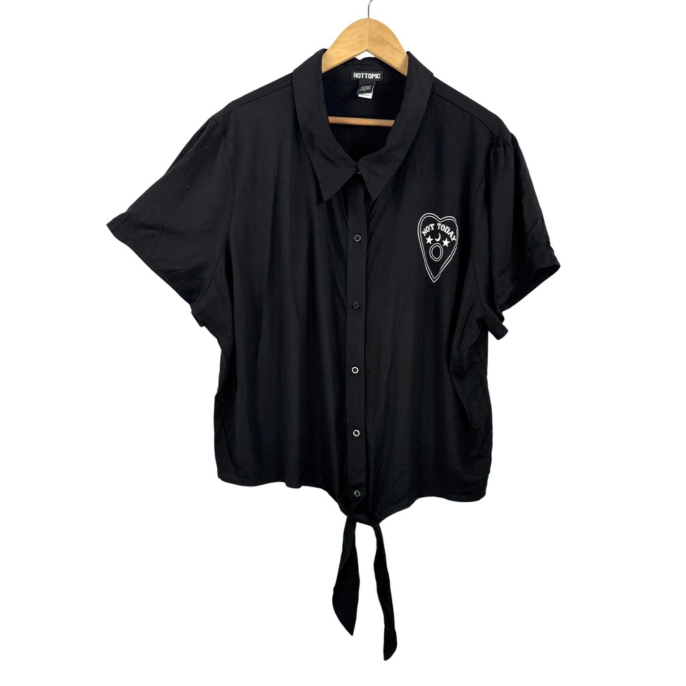 Hot Topic Planchette Button Down shirt Black Goth Not Today Heart Top sz 3X